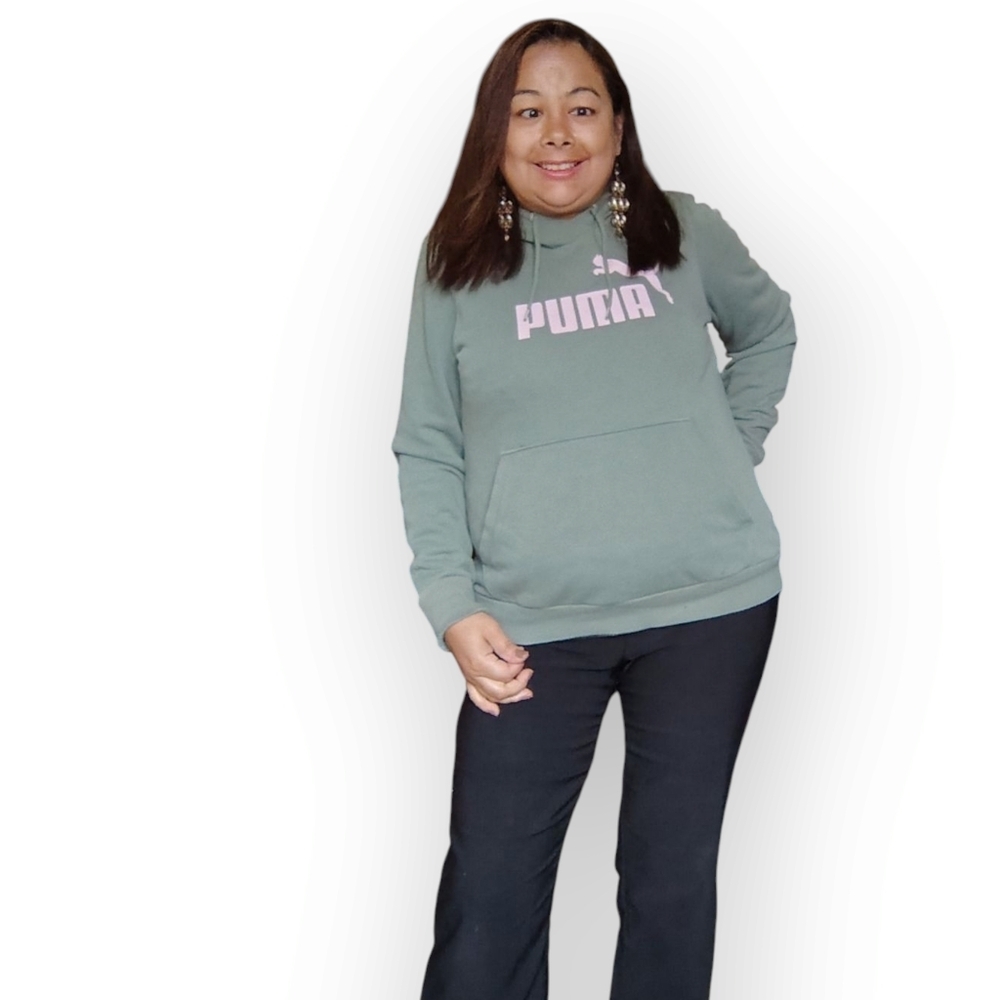 PUMA WOMEN'S MEDIIUM MINT GREEN PINK WRITING SWEATSHIRT HOODIE